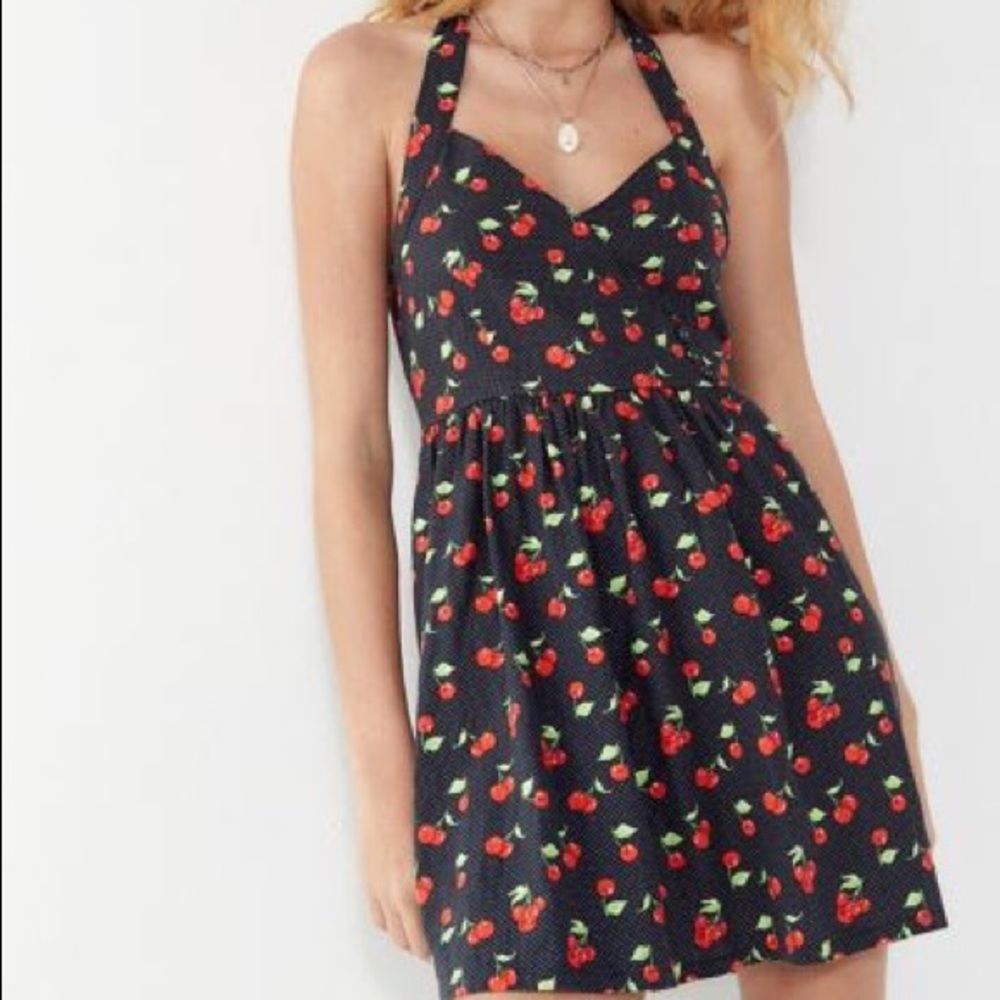 Urban Outfitter Cherry Linen Halter Dress